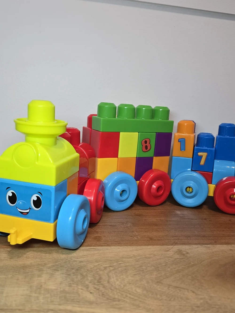 Mega Blocks 123 Colorful Stacking Train Toy - Blue, Yellow, Red.